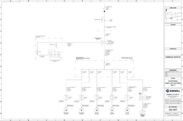 Plano con líneas principales y derivaciones que representan la ruta de alimentación eléctrica, ilustrando la lógica de los diagramas unifilares.