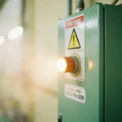 Enfoque en un botón que marca que no se están cumpliendo lar normas para instalaciones eléctricas.