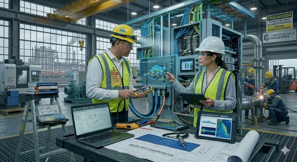 Vista general de un equipo en donde están modernizando los sistemas de instalaciones eléctricas.