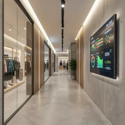 Vista de un pasillo con un tablero de control eléctrico moderno en una empresa utilizando una cámara térmica.