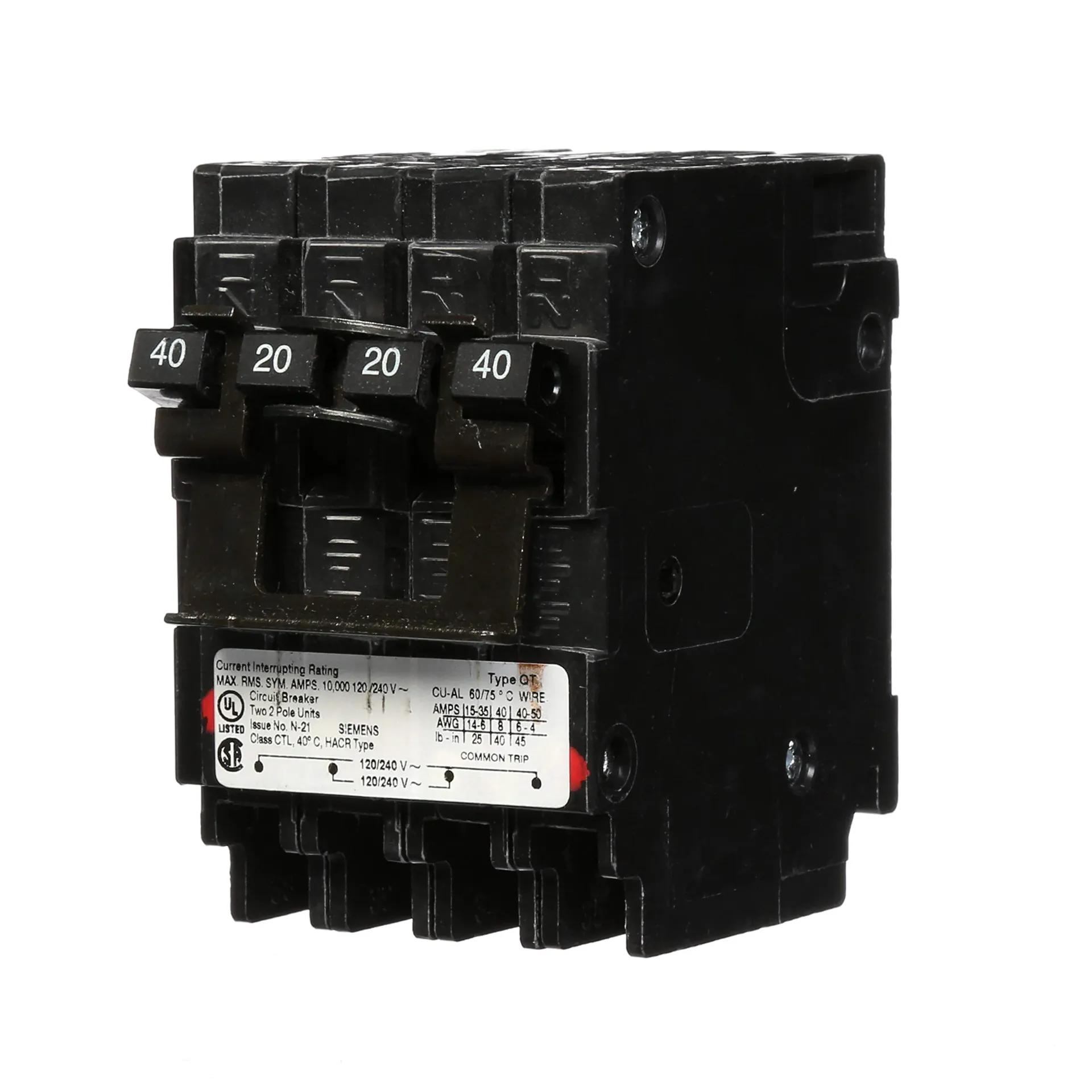 [MX:Q24020CT2] BREAKER (1)40A 2P/(1)20A 2P 10K QT