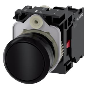 PULSADOR, 22 MM, REDONDO, PLÁSTICO, NEGR