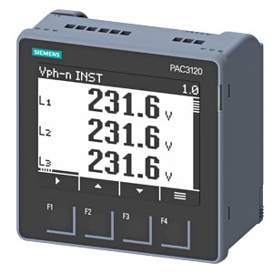 [7KM31200BA011DA0] SENTRON PAC3120 LCD 96 × 96 MM DISPOSITIVO DE VIGILANCIA ELÉCTRICA INCORPORADO EN PANEL PARA MEDIR MAGNITUDES ELÉCTRICAS PROTOCOLO: MODBUS RTU CON DISPLAY GRÁFICO UE NOMINAL: 690/400 V 4565 HZ IE NOMINAL: X/1 A O BIEN X/5 A C.A. ENERGÍA AUXILIAR: 100...250 V +– 10 % C.A./C.D. CONEXIÓN POR BORNE DE TORNILLO